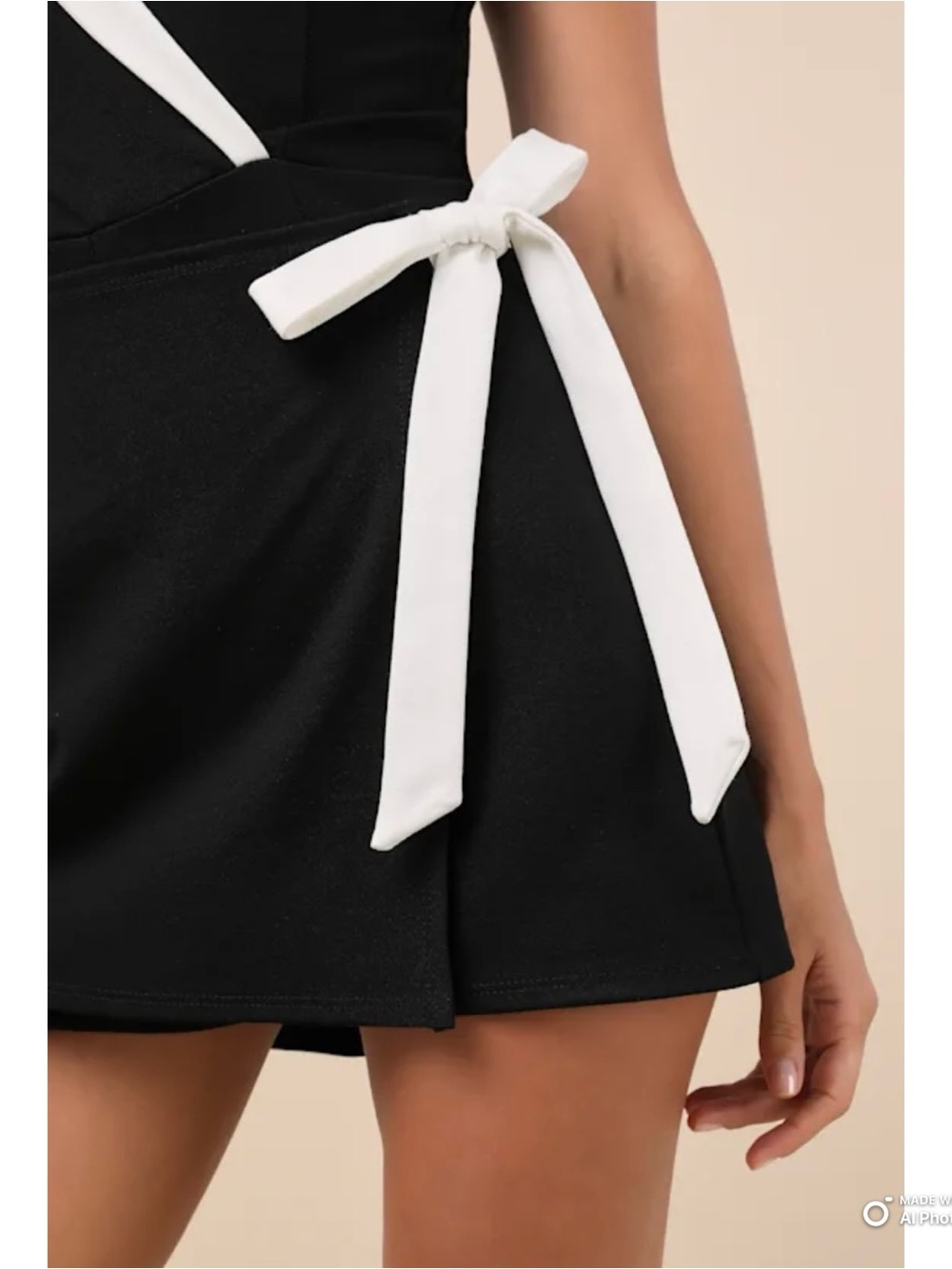 Lulus XS Cutest Poise Black Color Block Collared Halter Wrap Skort Romper NWT - Picture 6 of 17